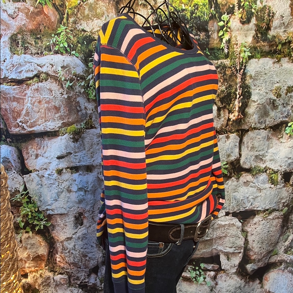 👚 Old Navy Vintage Thermal Waffle Top — Multi Color Striped — Sz XL — NWOT / J - Picture 5 of 5